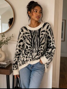 Express Animal Print Oversized Sweater – Size Medium